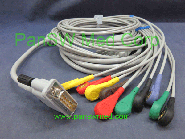 IEC color ecg cable ten leads snap plug