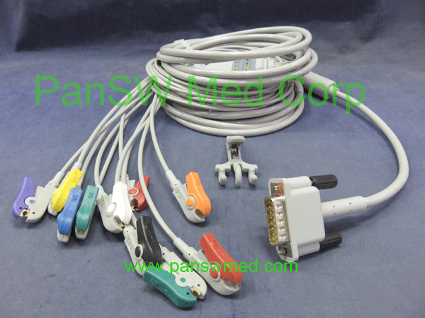 AHA color ECG cable for cardioline cardiette ten leads clips plug