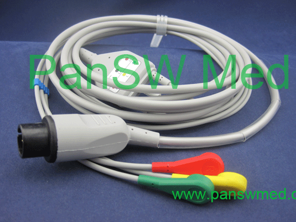 compatible Mindray ECG cable IEC color, snap, 3 leads, integrated cable