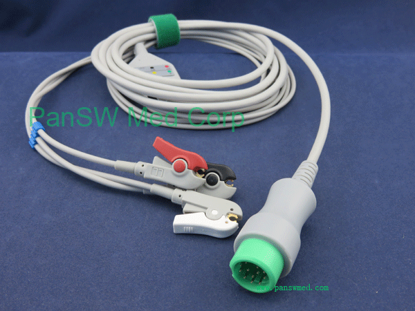 Mindray beneview ECG cable 3 leads clip AAMI color