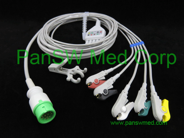 compatible ECG cable for Comen, IEC color, clip