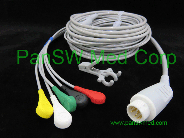 compatible ECG cable for Philips, IEC color, snap, integrated cable, 5 leads