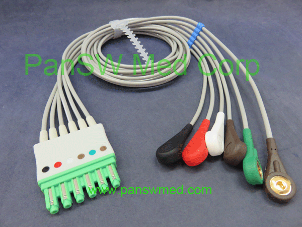 compatible ecg leads for siemens drager, 6 leads, AHA color, snap