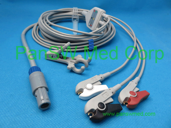 compatible GE VIVID ecg cable, 3 leads, AHA color, snap