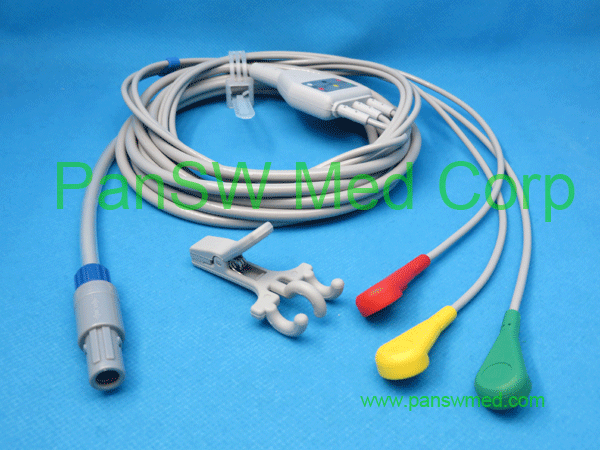 compatible ECG cable for GE VIVID 3 leads, IEC snap