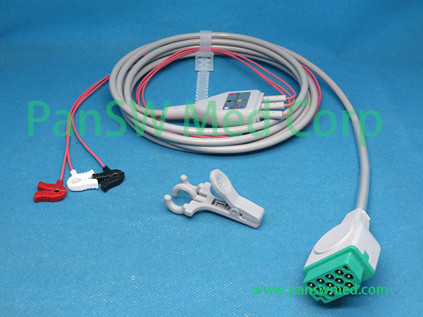 compatible GE Marquette Dash Solar Eagle series one piece three lead ECG cable with leadwire neonate clip