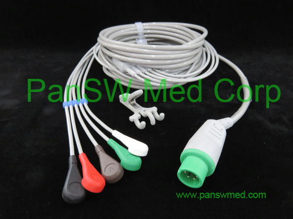 compatible ECG cable for MEK 5 leads, snap, AHA