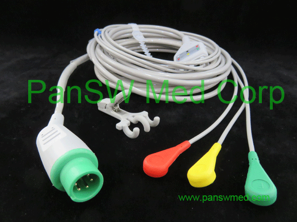 compatible ECG cable for MEK IEC color, snap, 3 leads