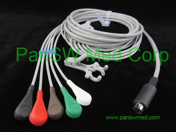 compatible MEK ecg cable 5 leads, AHA color snap