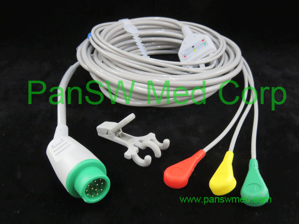 compatible Mindray ECG cable 3 leads, IEC color snap