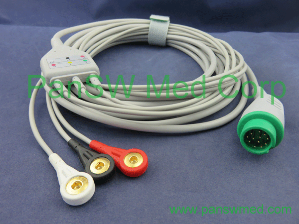 Mindray ECG cable 3 leads AHA snap