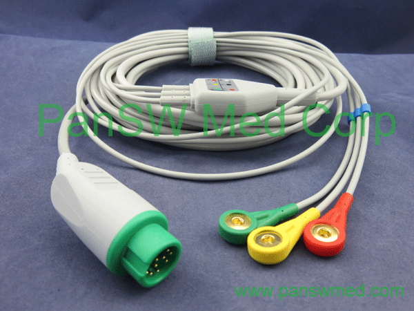 Mindray ECG cable beneview T series 3 leads AHA snap