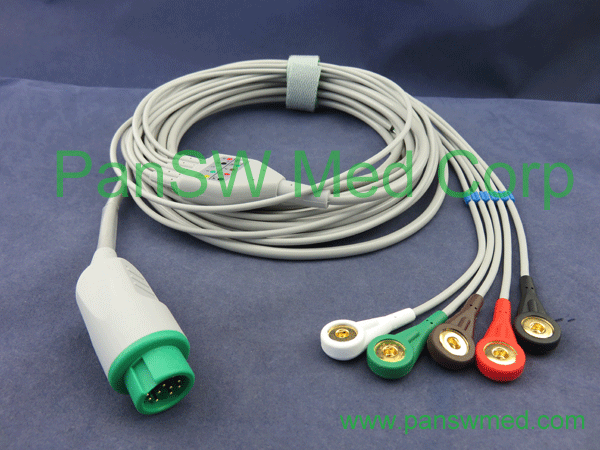 Mindray ECG cable 5 leads AHA snap