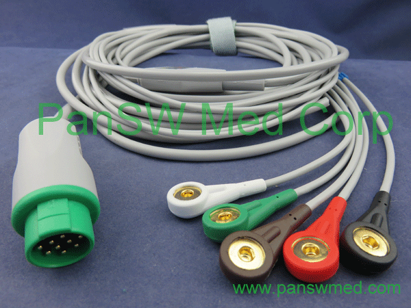 compatible biolight M9500 ECG cable 5 leads AHA snap