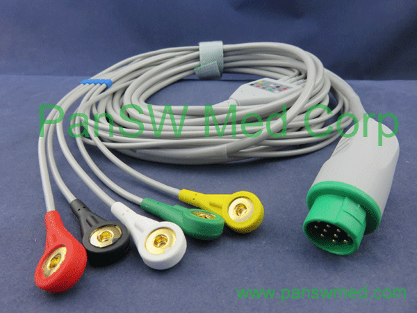 compatible Schiller ECG cable 5 leads IEC snap
