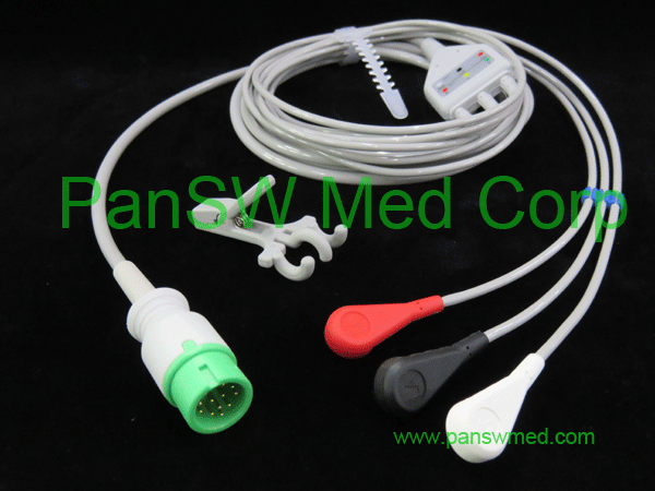 compatible biocare ECG cable 3 leads AHA snap