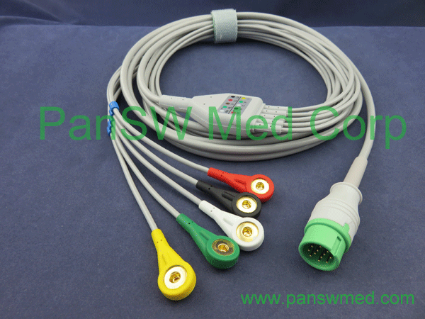 schiller truscope mini ecg cable 5 leads, IEC snap