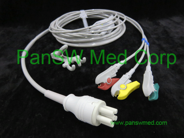 compatible ecg cable for colin, IEC color, clip, 3 leads, integrated cable