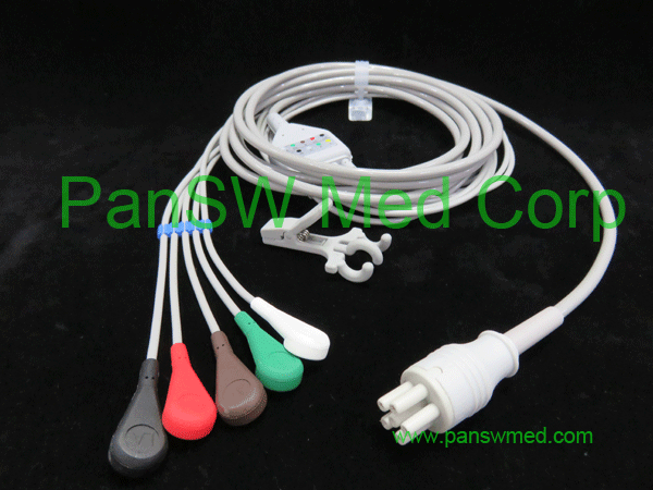 compatible ecg cable for colin 5 leads, AHA color, snap