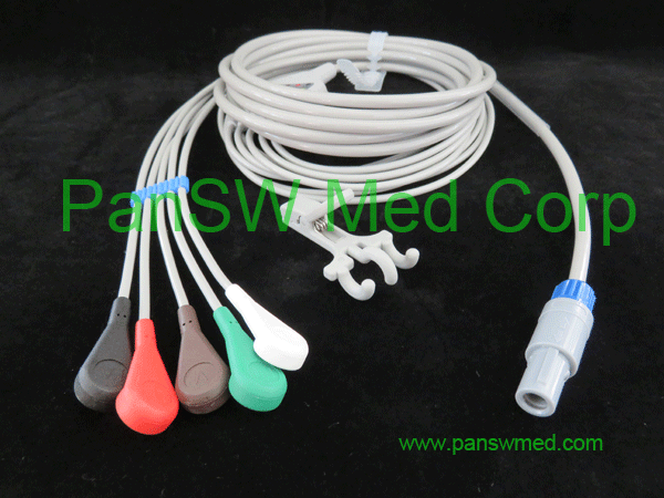 compatible Schiller ECG cable 5 leads, AHA color snap