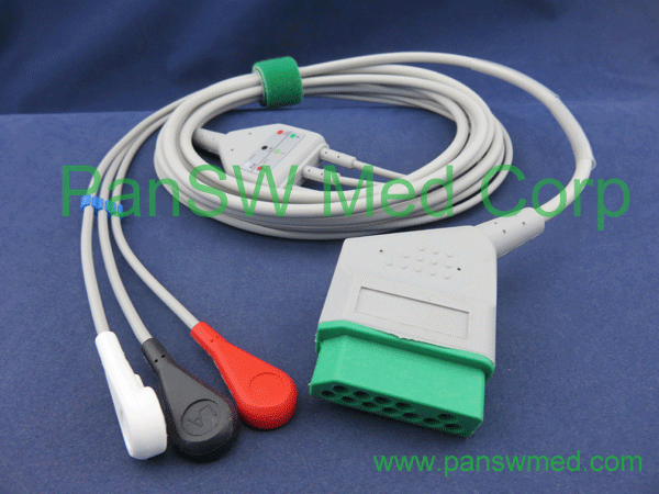 compatible nihon kohden ecg cable 3 leads AHA color snap
