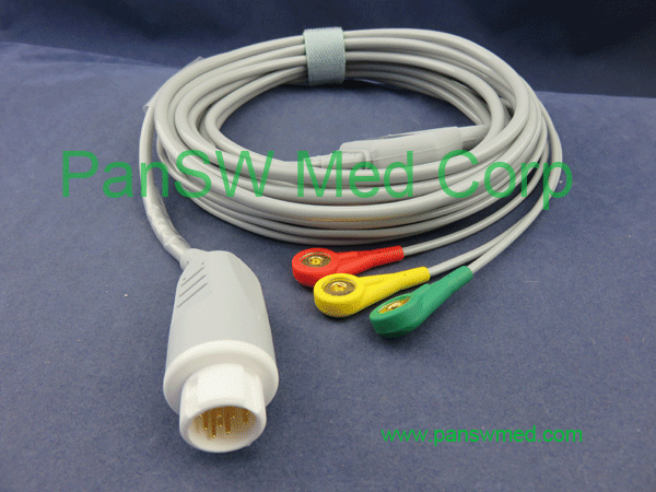 philips ECG cable 3 leads IEC snap