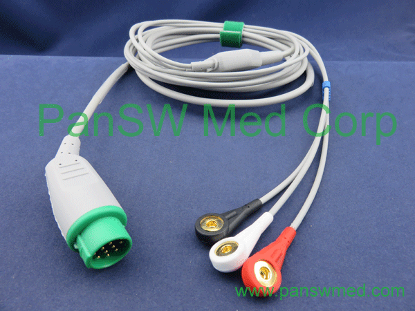 compatible Schiller ECG cable 3 leads AHA color snap