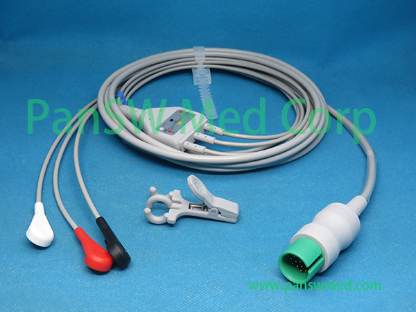 spacelabs ECG cable 3 leads snap AHA color