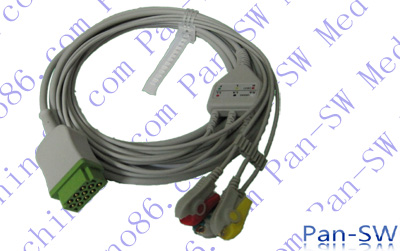 GE Marquette one piece three lead ECG cable with leadwire