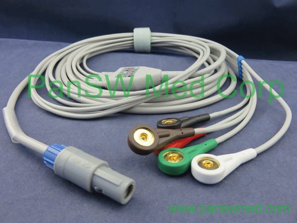 Compatible Datex Ohmeda ECG Cable 3 Leadwires AHA Pinch/Grabber Connec
