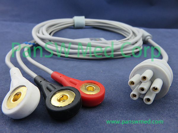 Compatible Colin BP 510S ECG CABLE 3leads AHA Snap – PanswMed