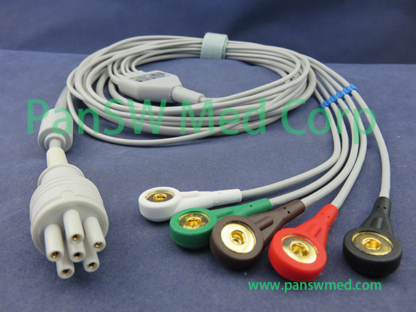 Compatible Colin BP 510S ECG CABLE 5leads AHA Snap – PanswMed
