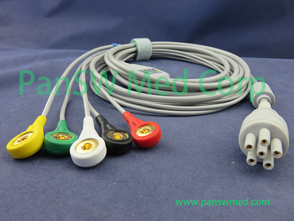 Compatible Colin BP 510S ECG CABLE 5leads IEC Snap – PanswMed