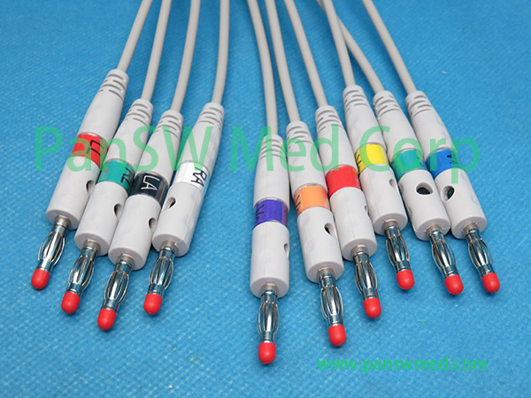 PanSW 10-lead patient cable assembly with banana plug connectors using AHA standard color code