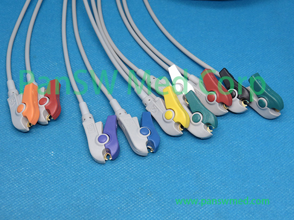 PanSW 10-lead diagnostic EKG machine wires with clip connectors using AHA standard color code