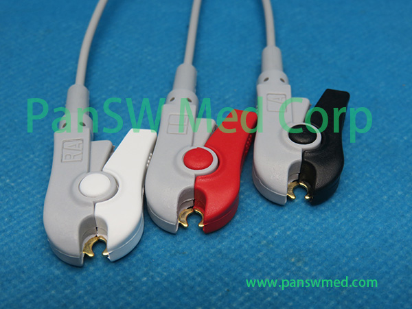 PanSW 3-lead medical patient cable with clip connectors using AHA AAMI standard color code