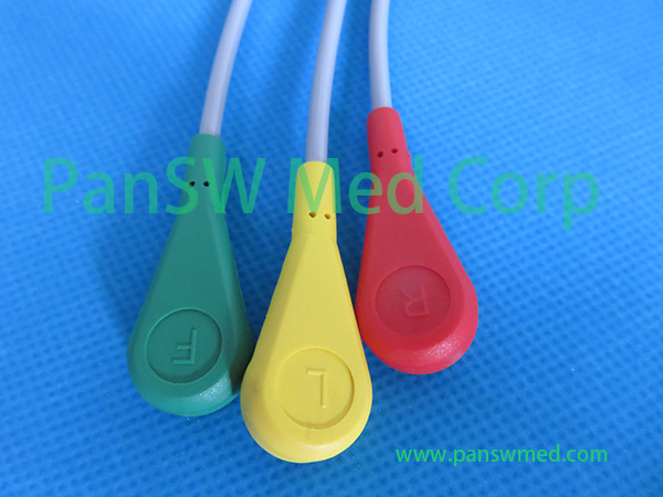 PanSW 3-lead ECG leadwires with snap connectors using IEC standard color code
