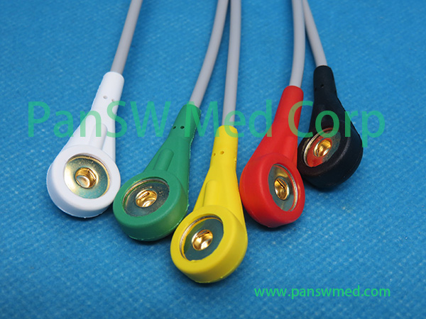 PanSW 5-lead clinical patient leadwires with snap connectors using IEC standard color code