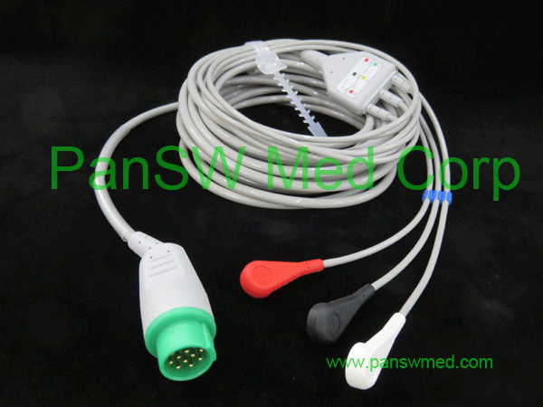 Compaitble Ecg Cable For Boztron 3 Leads AHA Color Snap – PanswMed