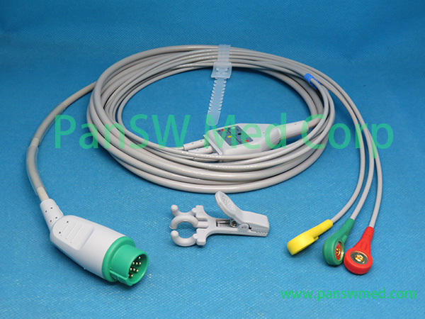 Compatible BLT Biolight M 7000 M 8000 ECG cable 3leads IEC Snap – PanswMed