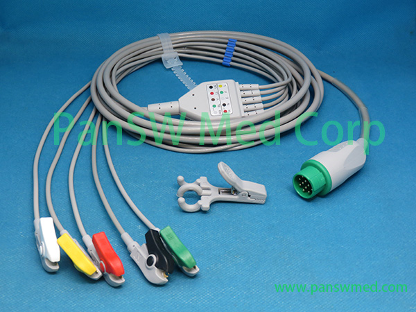 Compatible BLT Biolight M 7000 M 8000 ECG cable 5leads IEC Grabber – PanswMed