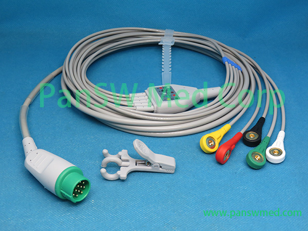 Compatible BLT Biolight M 7000 M 8000 ECG cable 5leads IEC Snap – PanswMed