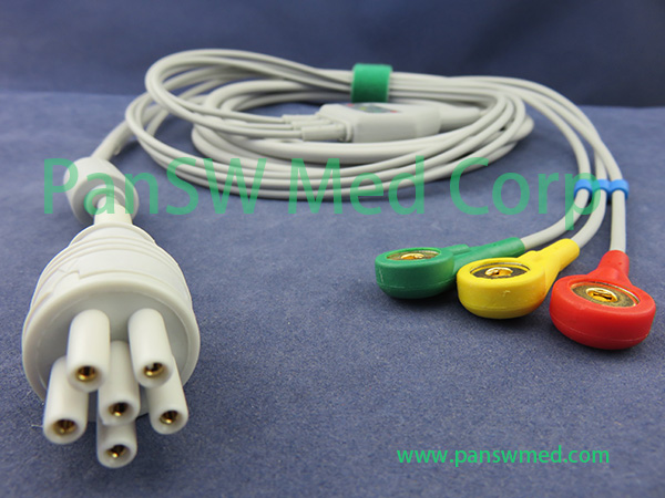 Compatible Colin BP 88S ECG CABLE 3leads IEC Snap – PanswMed
