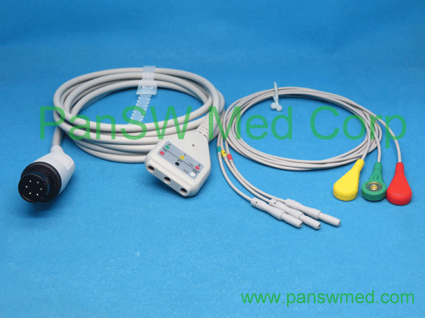 Compatible DIN Type ECG Trunk Leads 3leads IEC Snap (5) - PanswMed