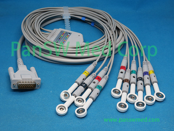 Compatible ECG cable 12 leads with snap adapter for compatible Welch Allyn ECG machines