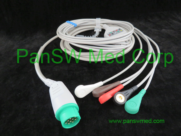 Compatible ECG Cable For Kontron AHA Color Snap 5leads ECG 10007E – PanswMed