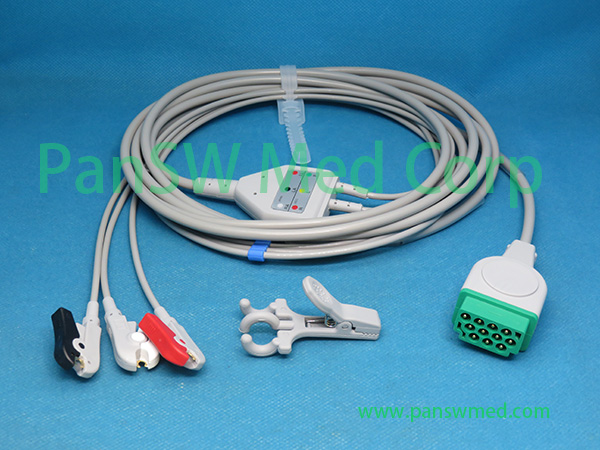Compatible GE Marquette Dash / Solar / Eagle series one piece 3-lead ECG cable with leadwire