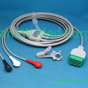 Compatible GE Marquette Dash / Solar / Eagle series one piece 3-lead ECG cable with leadwire