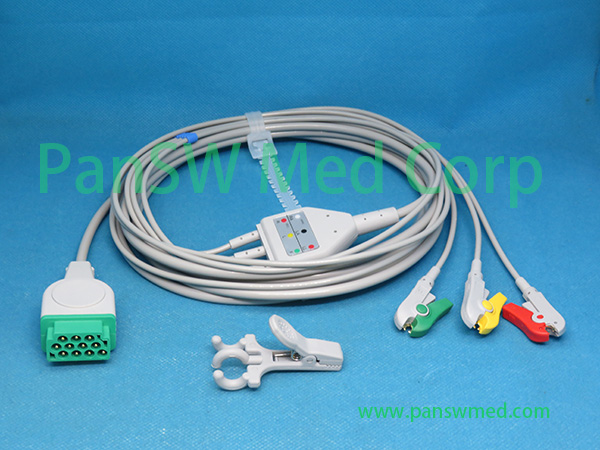 Compatible GE Marquette Dash / Solar / Eagle series one piece 3-lead ECG cable with leadwire