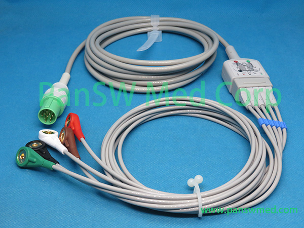 GE Hellige ECG trunk cable and AHA 5-lead set
